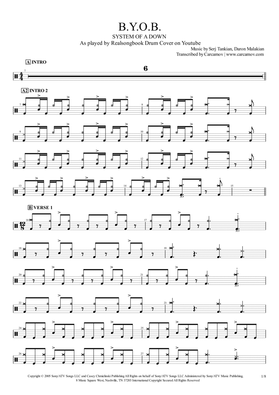 B.y.o.b. Drum Set scores gallery preview page 1