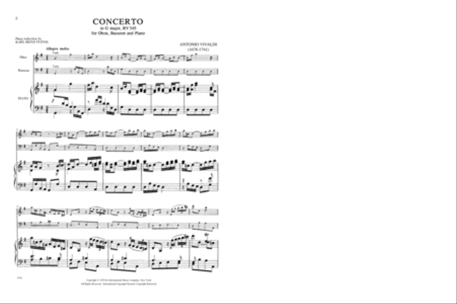 Concerto In G Major, Rv 535 For Oboe, Bassoon & Piano