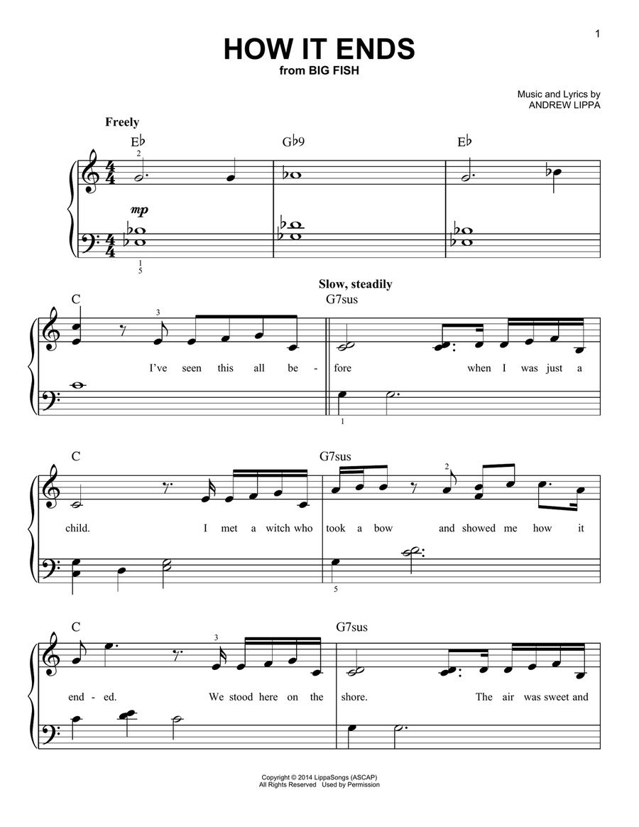 How It Ends (from Big Fish) Easy Piano scores gallery preview page 1