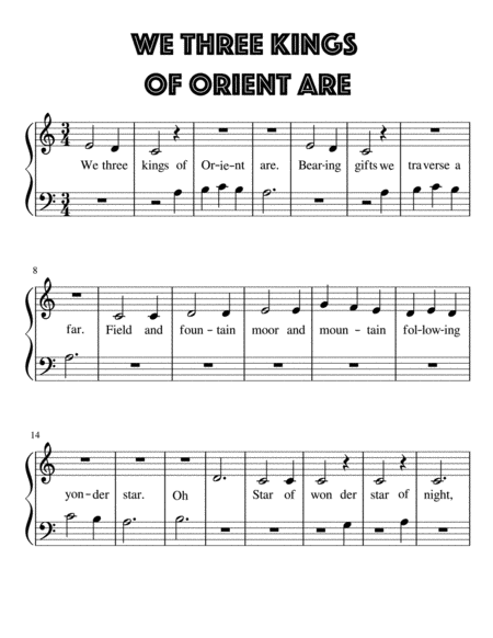 We Three Kings Of Orient Are for Very Easy Piano