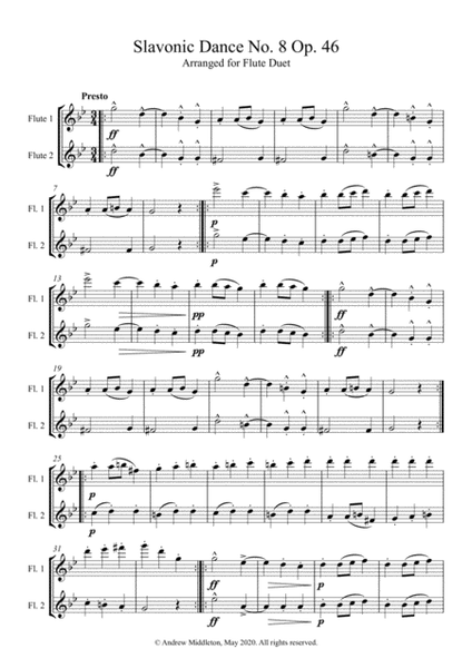 Slavonic Dance No. 8 Op. 46 arranged for Flute Duet