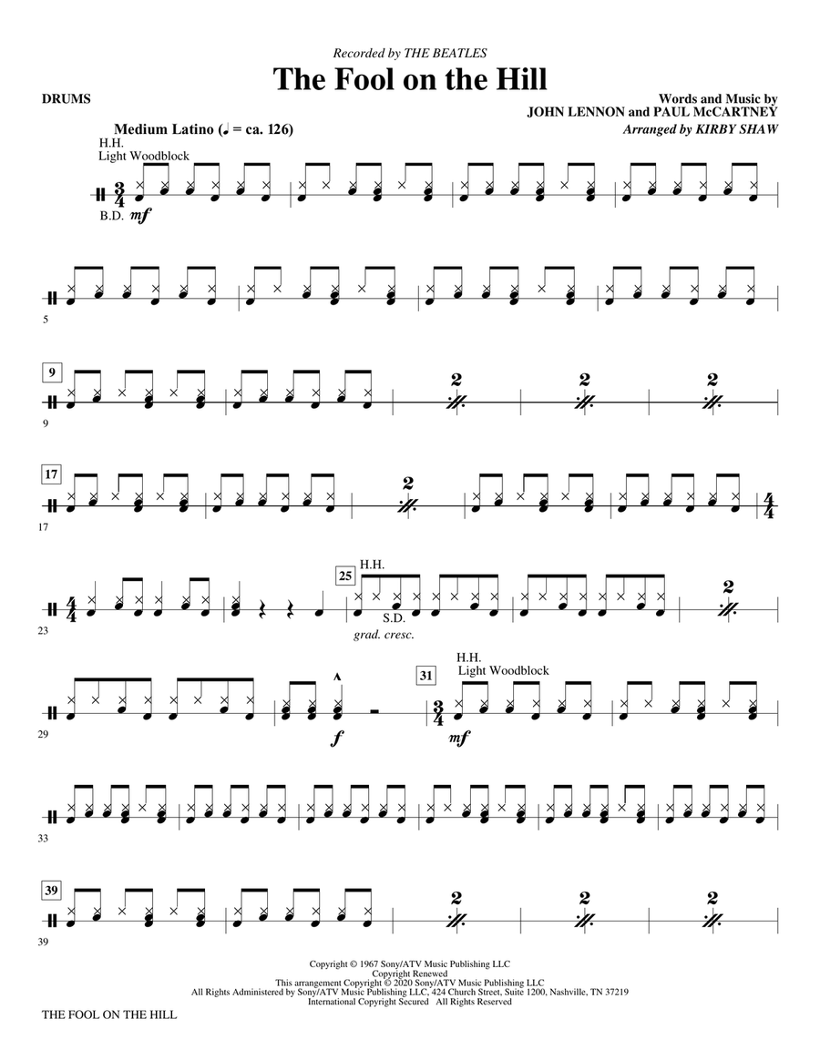 The Fool on the Hill (arr. Kirby Shaw) - Drums