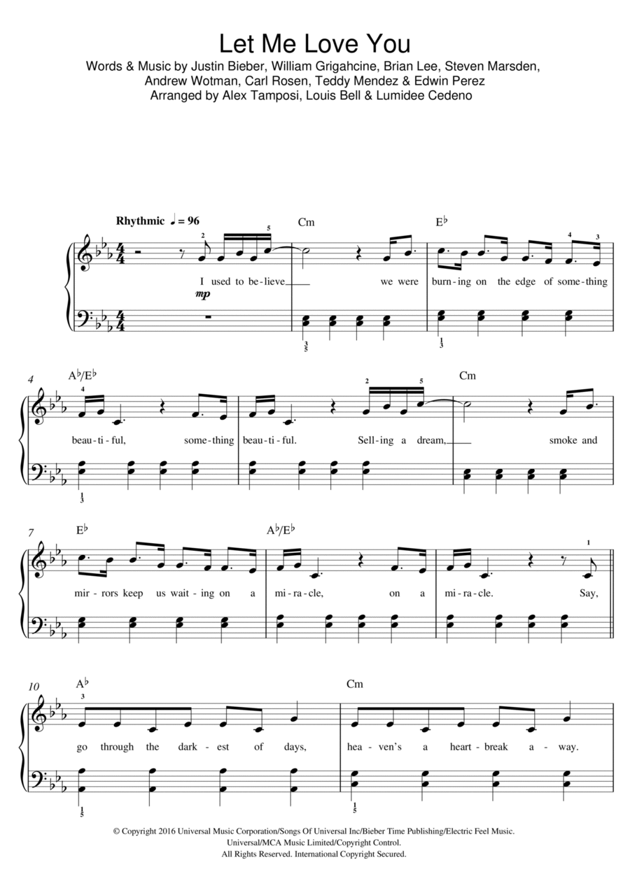 Let Me Love You (featuring Justin Bieber) Easy Piano scores gallery preview page 1