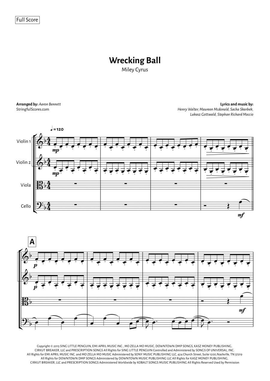 Wrecking Ball String Quartet scores gallery preview page 1