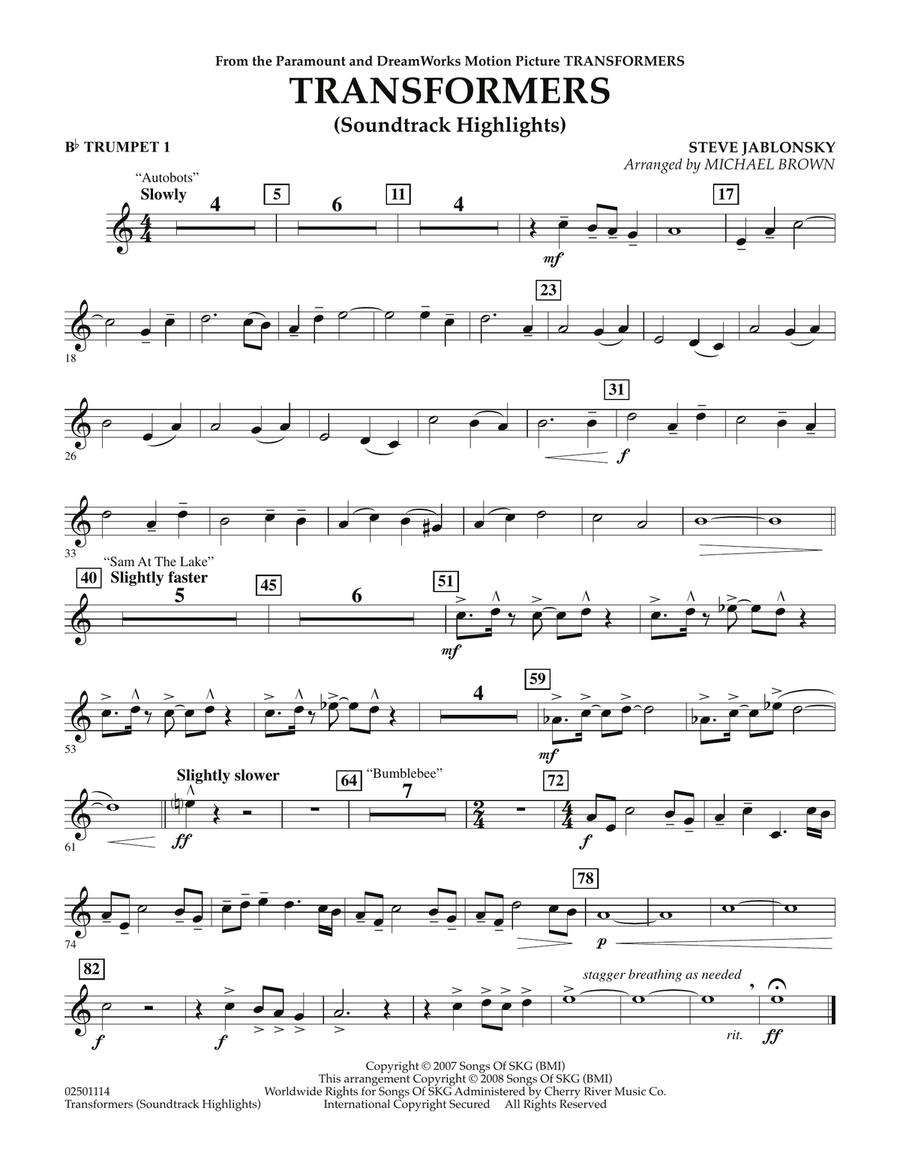 Transformers Soundtrack Highlights - Bb Trumpet 1 Concert Band scores gallery preview page 1