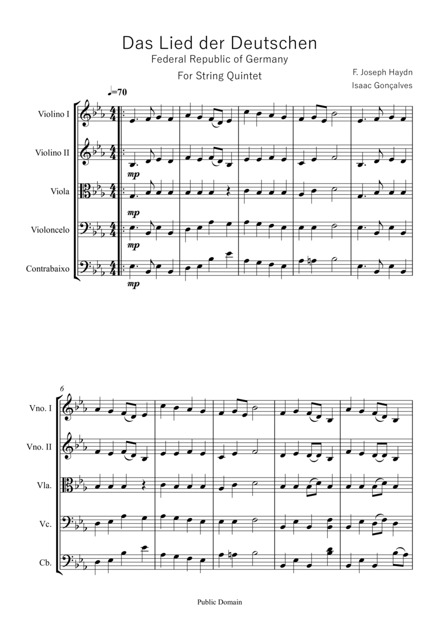 German National Anthem String Quintet scores gallery preview page 1