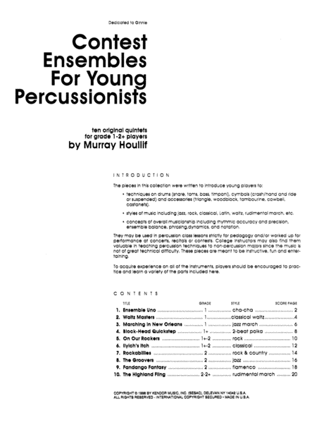 Contest Ensembles For Young Percussionists - Full Score