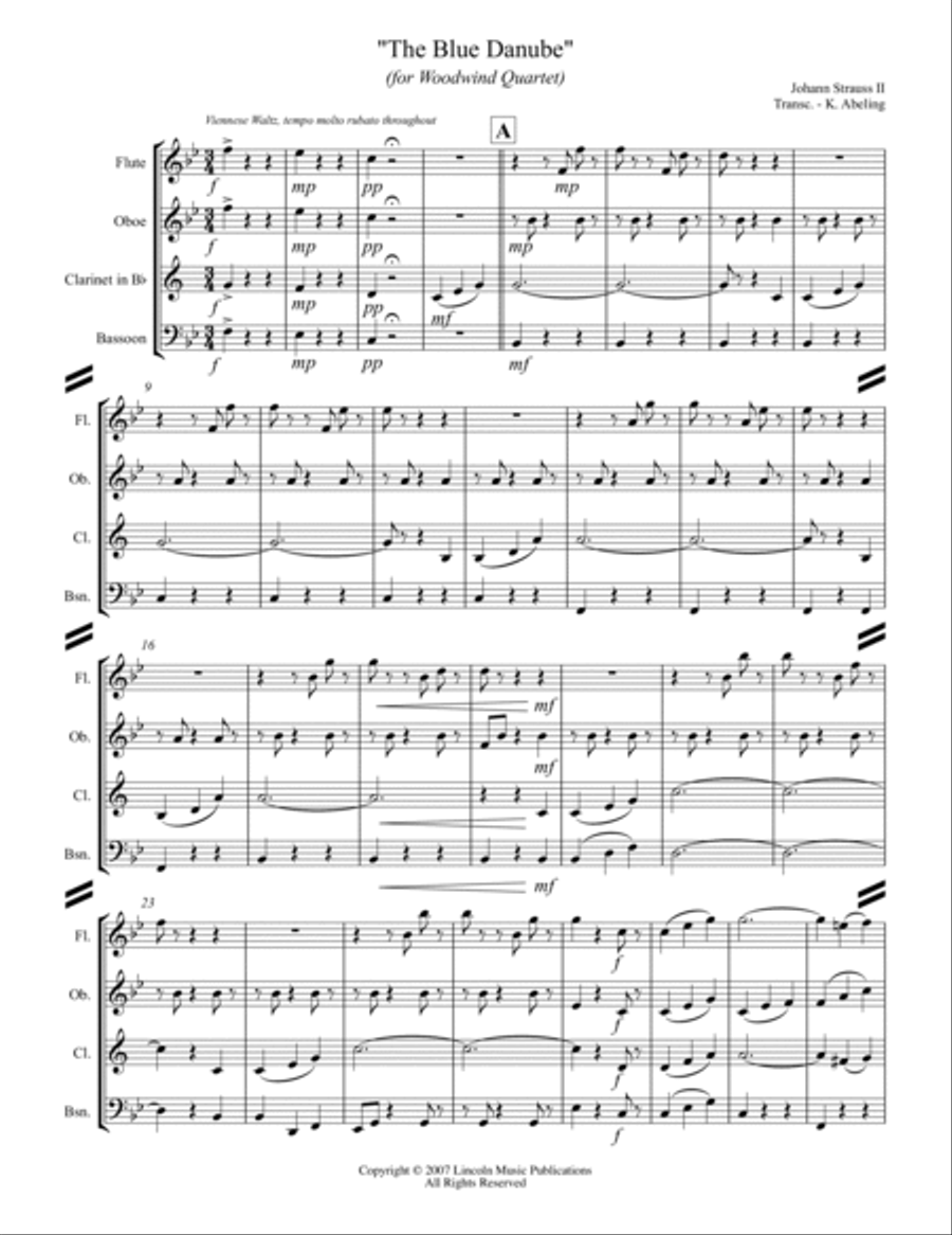 The Blue Danube (for Woodwind Quartet) Woodwind Quartet scores gallery preview page 2