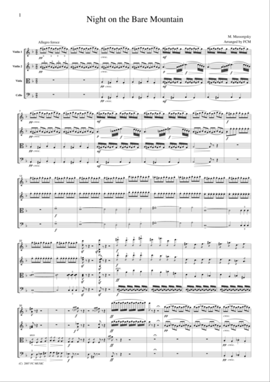 Book cover for Mussorgsky Night on the Bare Mountain, for string quartet, CM104