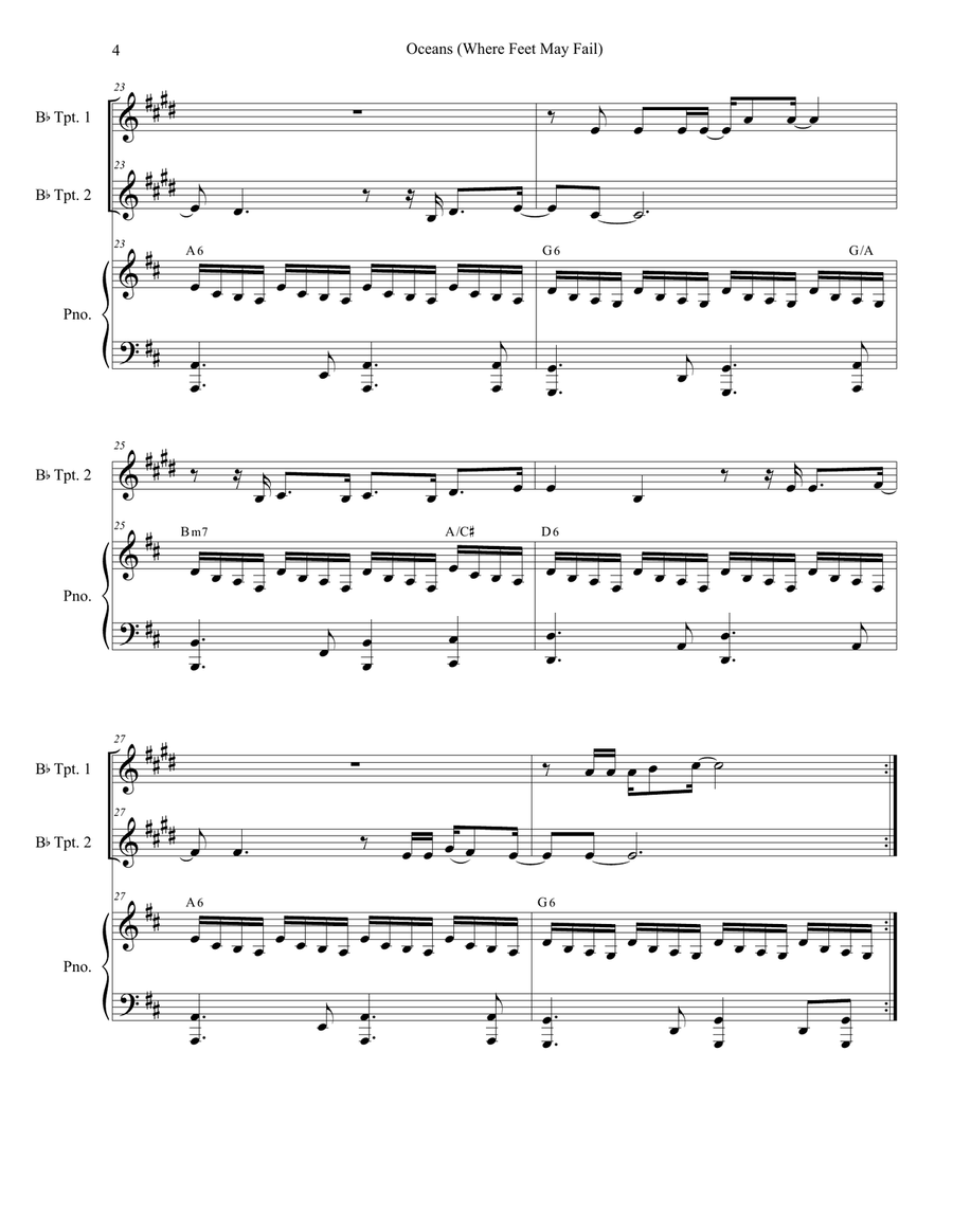 Oceans (Where Feet May Fail) Trumpet Duet scores gallery preview page 4