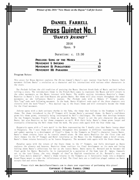 Brass Quintet No. 1 "Dante's Journey" - (Op. 9) image number null