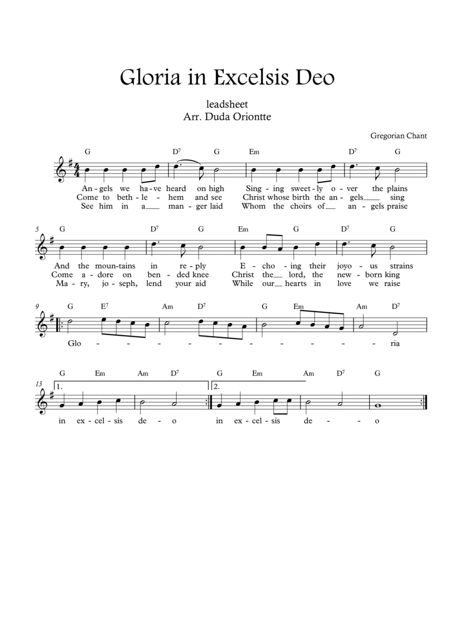Gloria in excelsis Deo (G major - with lyrics) Easy Piano scores gallery preview page 1