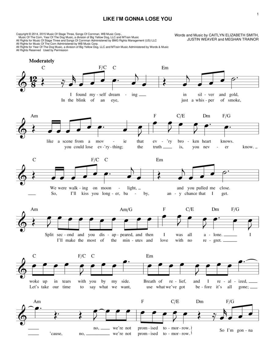 Like I'm Gonna Lose You Piano scores gallery preview page 1