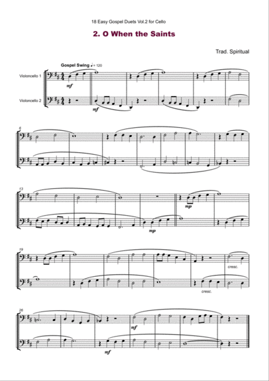 18 Easy Gospel Duets Vol.2 for Cello String Duet scores gallery preview page 4
