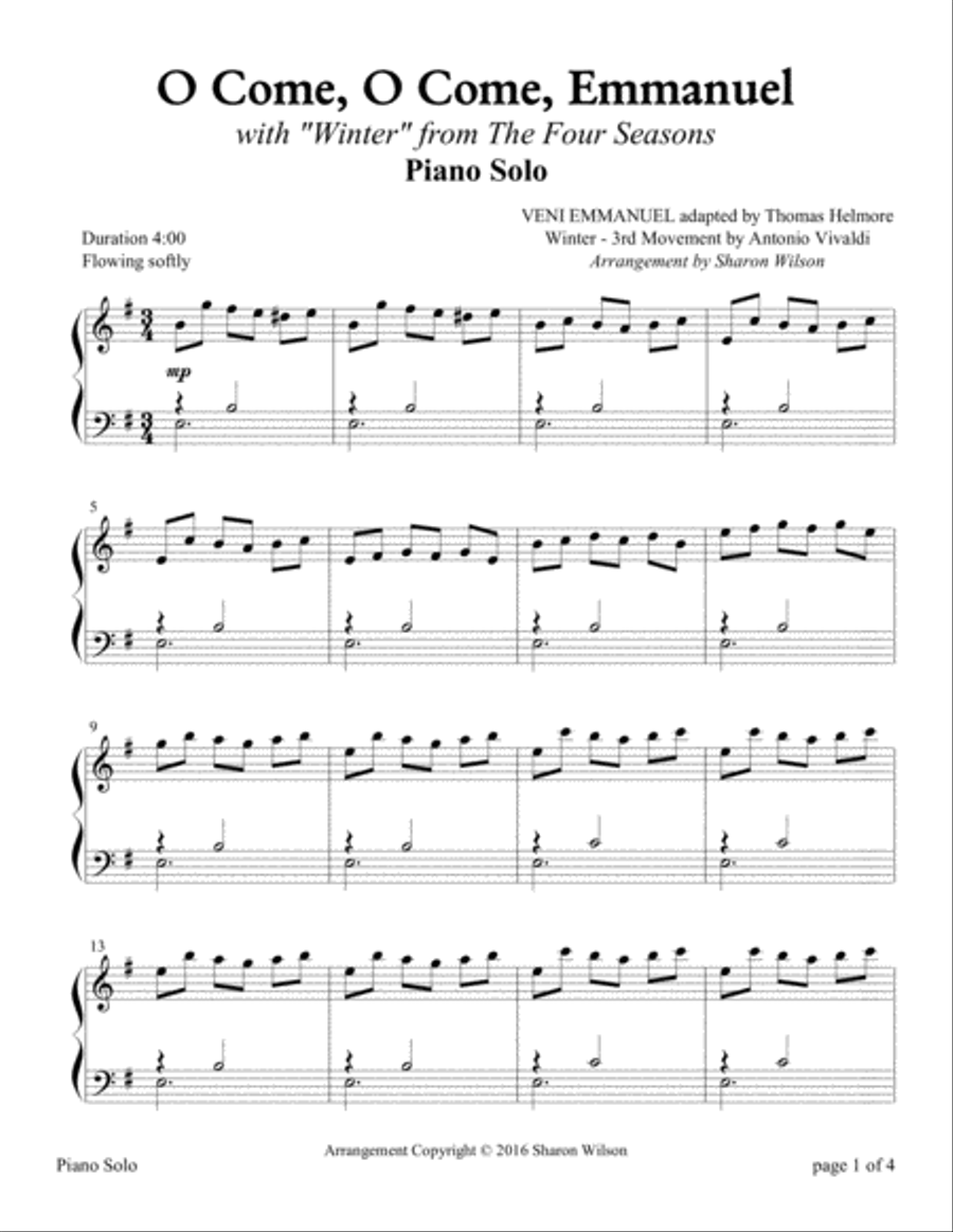 The Four Seasons Hymn Medleys: O Come, O Come, Emmanuel Piano Solo scores gallery preview page 1
