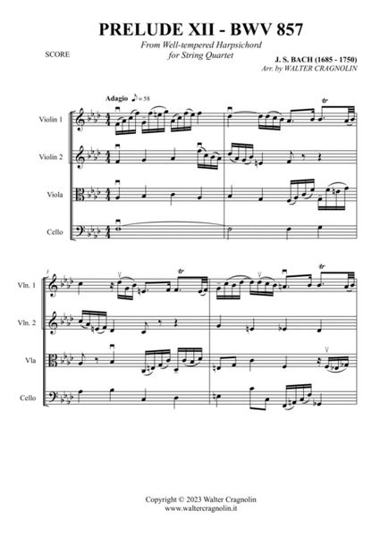PRELUDE XII BWV 857 for String Quartet image number null