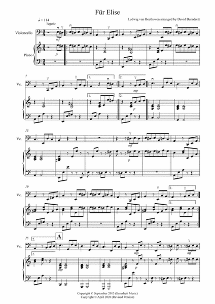 Fur Elise for Cello and Piano image number null