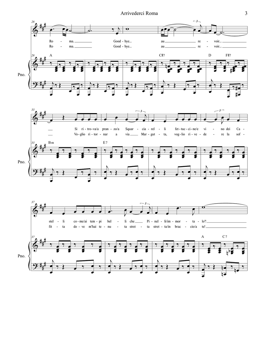 Arrivederci Roma (goodbye To Rome) Piano, Vocal scores gallery preview page 3
