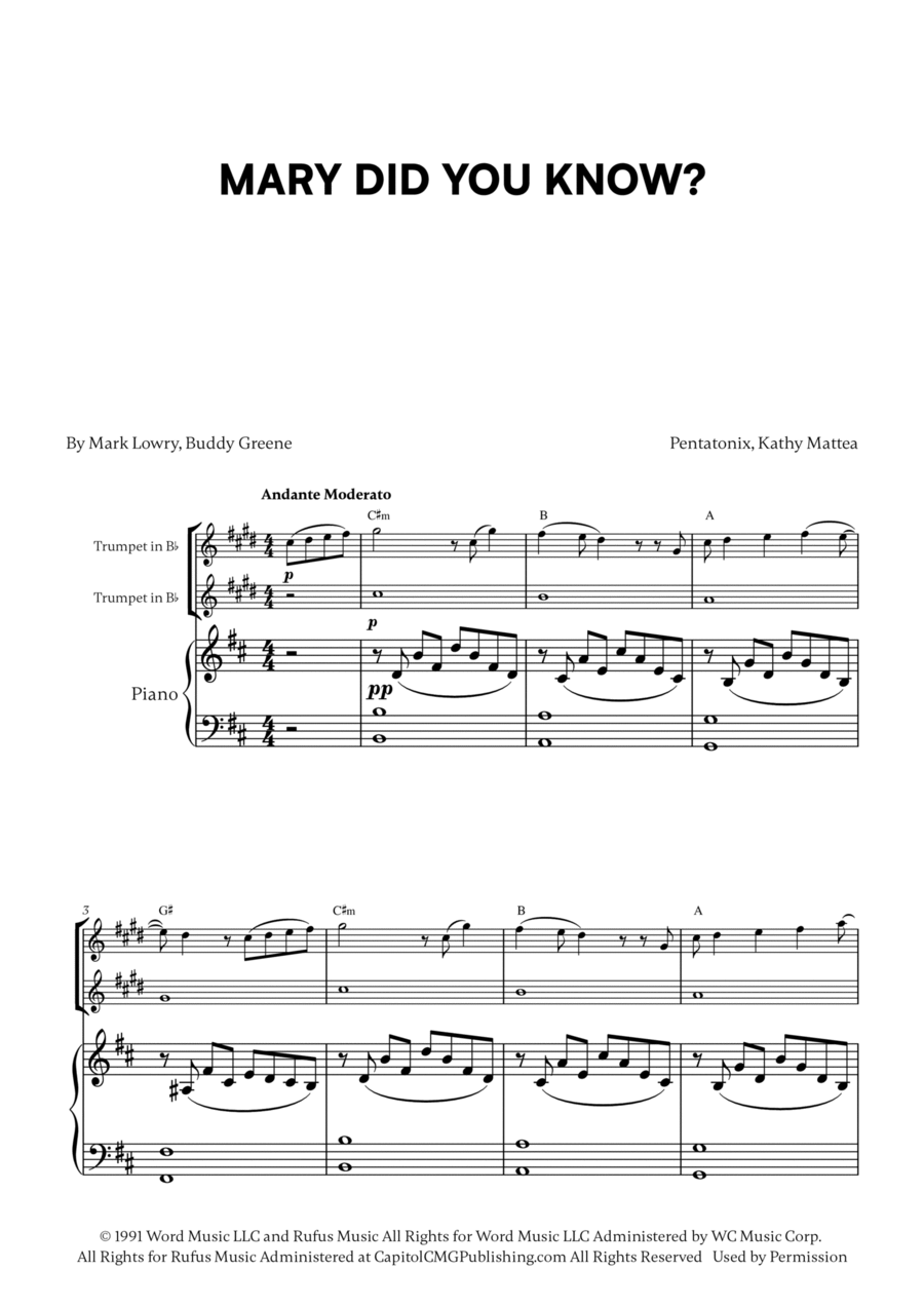 Mary, Did You Know? Mary, Did You Know? Trumpet Duet scores gallery preview page 1