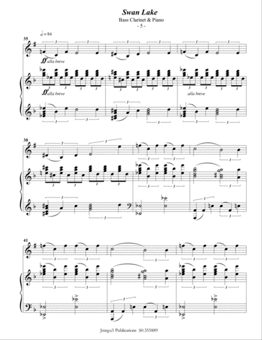 Tchaikovsky: Scene 10 from Swan Lake for Bass Clarinet & Piano Bass Clarinet scores gallery preview page 6