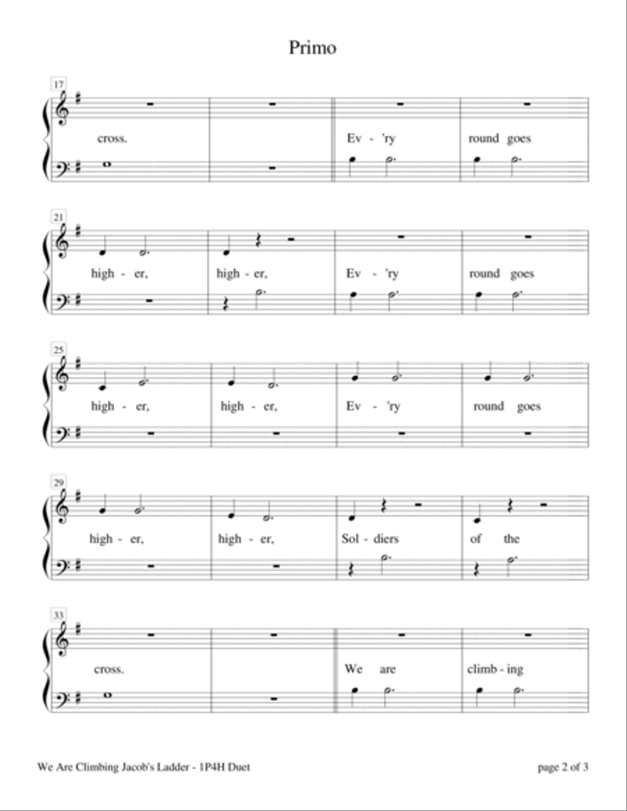 We Are Climbing Jacob's Ladder (Easy Piano Duet; 1 Piano, 4 Hands) Easy Piano scores gallery preview page 3