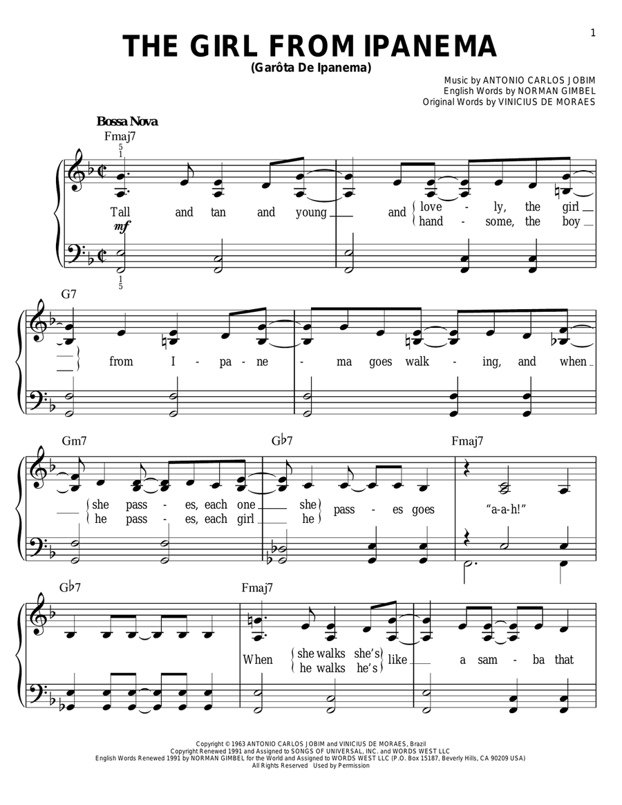 The Girl From Ipanema (Garôta De Ipanema) Easy Piano scores gallery preview page 1