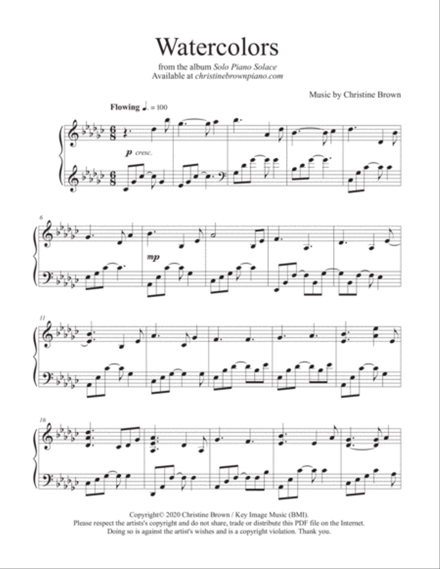 Watercolors Piano Solo scores gallery preview page 1