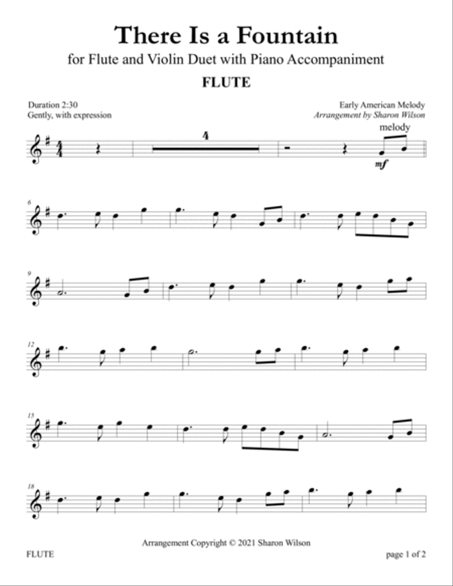 There Is a Fountain (for Flute and Violin Duet with Piano accompaniment) image number null