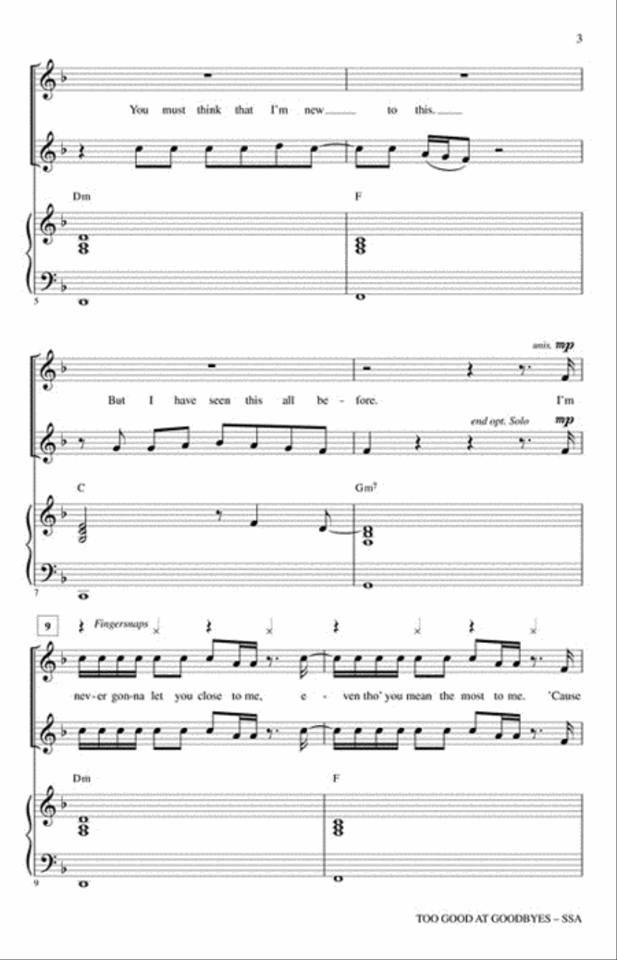 Too Good at Goodbyes Too Good at Goodbyes SSA scores gallery preview page 3