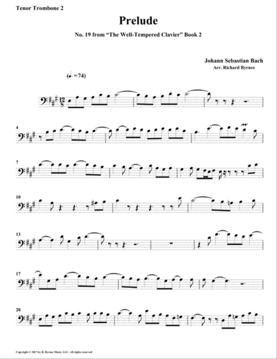 Prelude 19 from Well-Tempered Clavier, Book 2 (Trombone Quintet) Brass Quintet scores gallery preview page 6