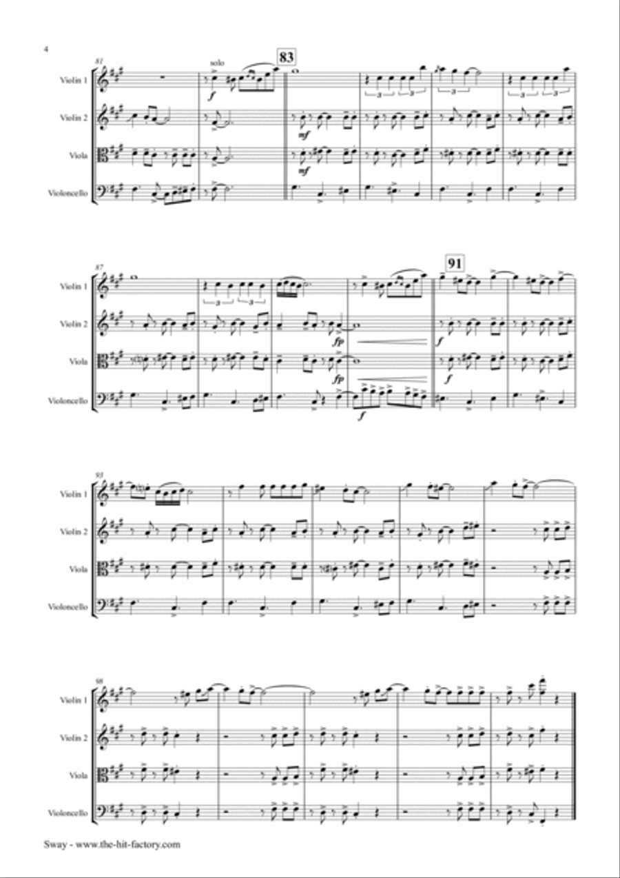 Sway (quien Sera) String Quartet scores gallery preview page 4