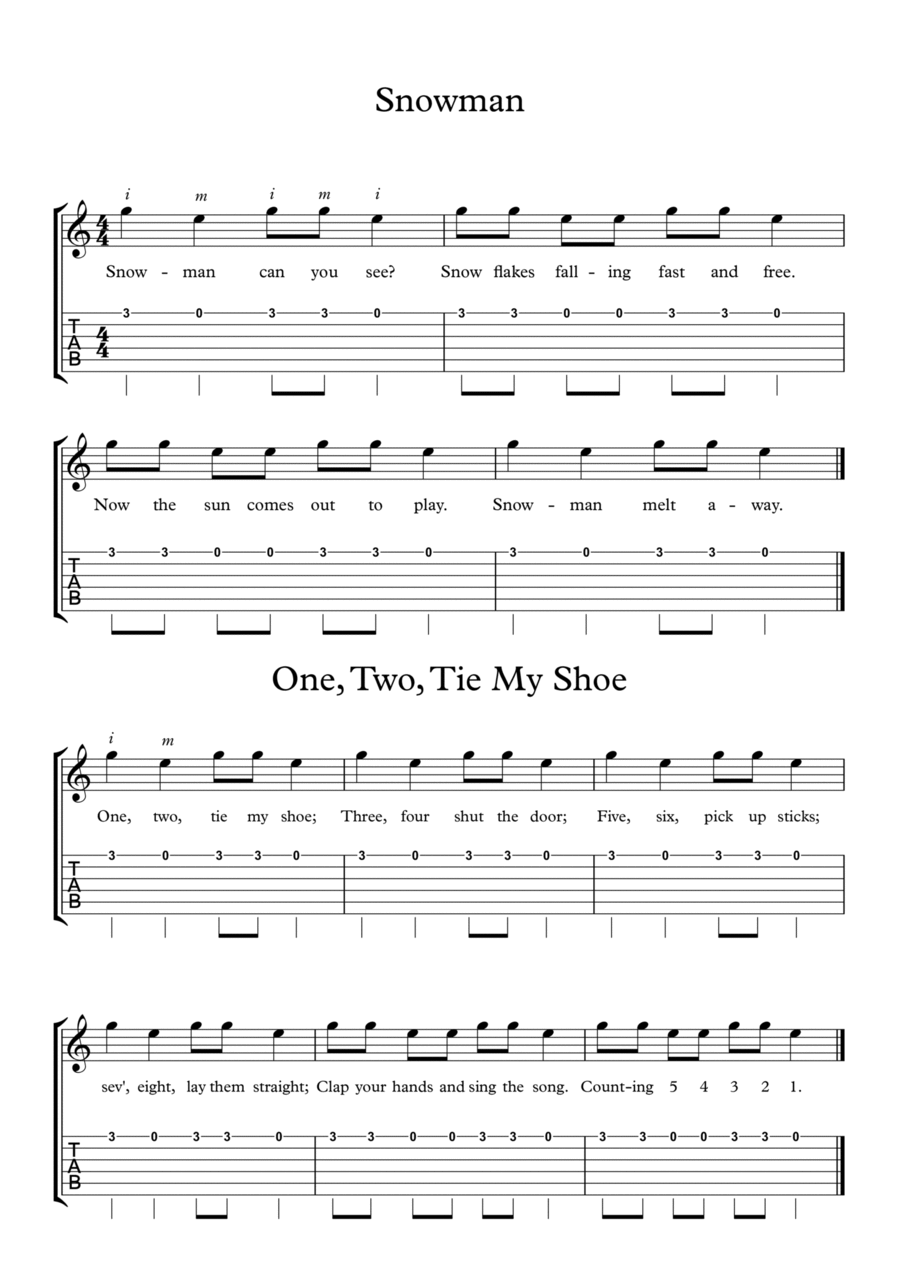 Four Super Easy One String Songs For Guitar Guitar Tablature scores gallery preview page 1
