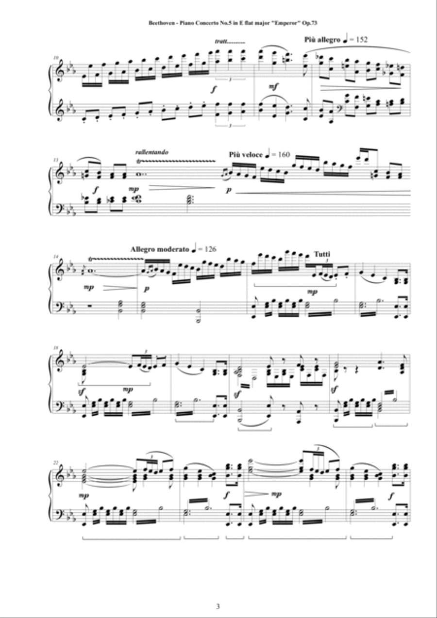 Beethoven - Piano Concerto No.5 in E flat major 'Emperor' Op.73 - Piano Version Piano Solo scores gallery preview page 3