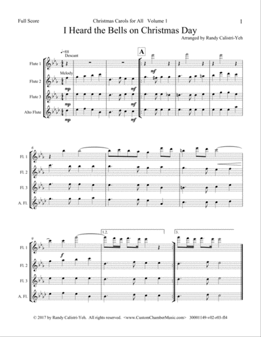Christmas Carols for All, Volume 1 (for Flute Quartet) Flute Quartet scores gallery preview page 5