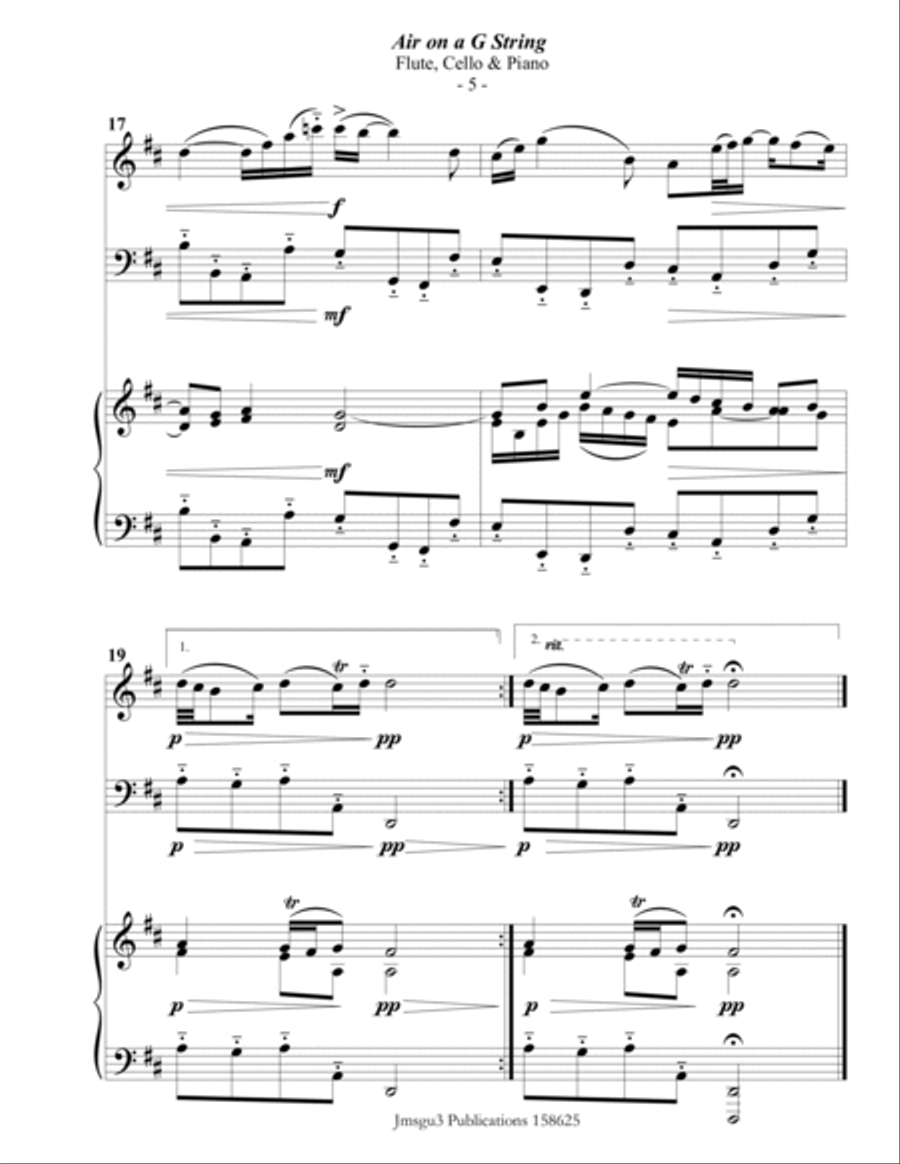 Bach: Air on a G String for Flute, Cello & Piano Flute scores gallery preview page 5
