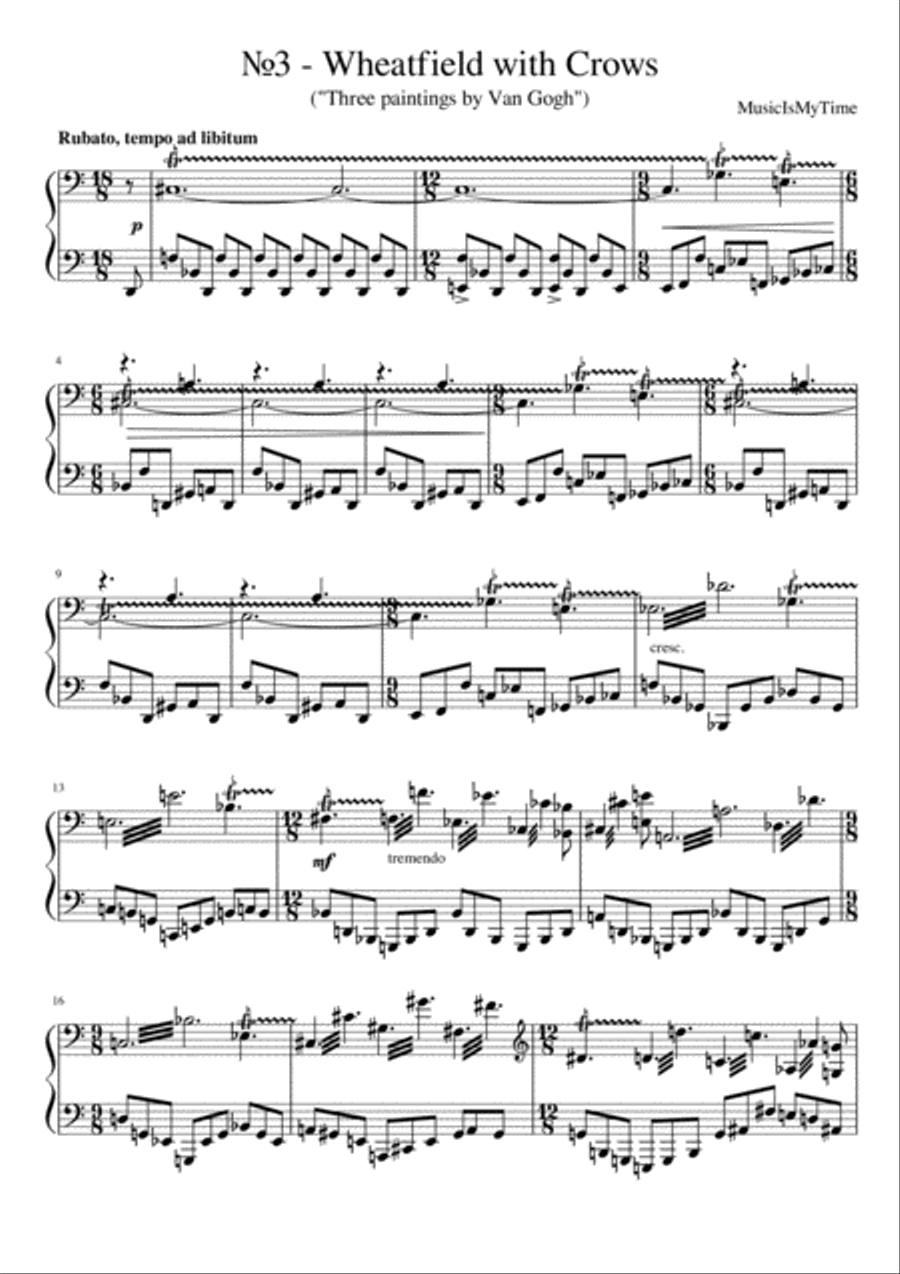 №3 - Wheatfield with Crows Piano Solo scores gallery preview page 1