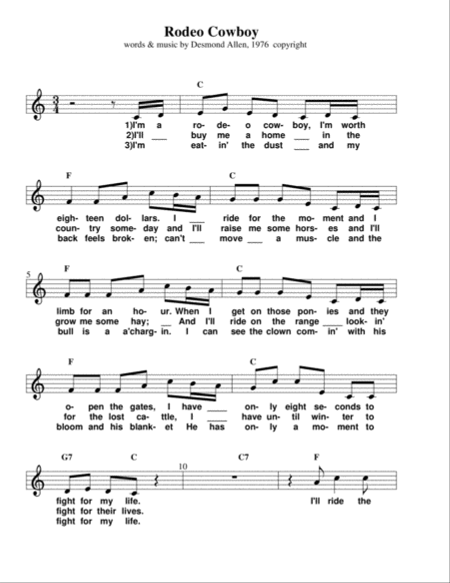 I'm a Rodeo Cowboy I'm a Rodeo Cowboy Piano, Vocal, Guitar scores gallery preview page 1