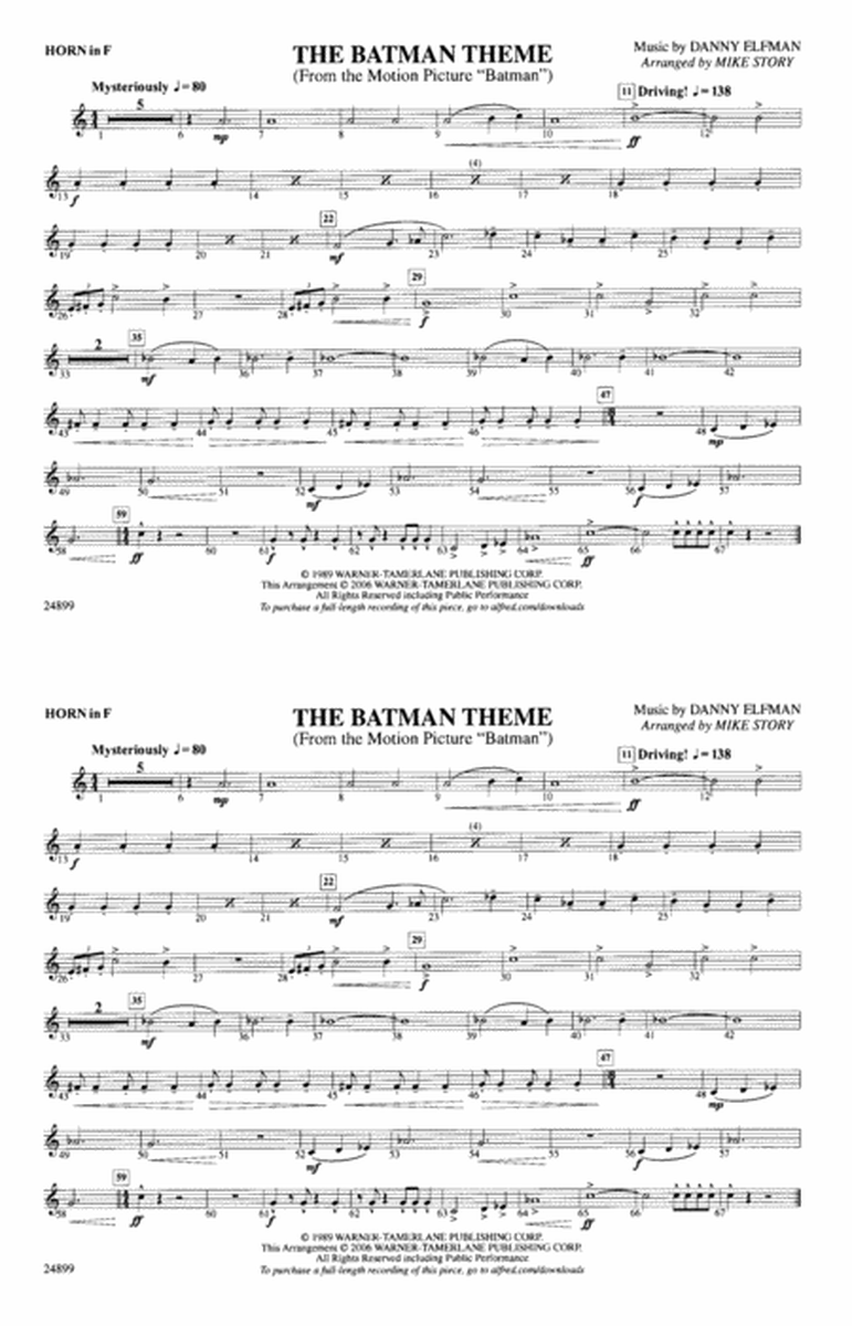 The Batman Theme (from Batman): 1st F Horn