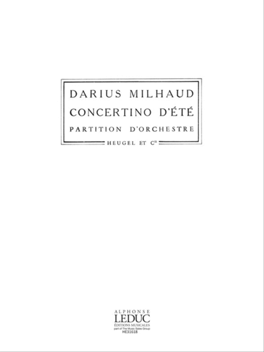 Milhaud Darius Concertino D'ete Alto 9 Ph199 Orchestra Score Orchestra scores gallery preview page 1