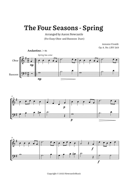 Vivaldi, Spring (The Four Seasons) — For Easy Oboe and Bassoon Duet. Score and Parts image number null