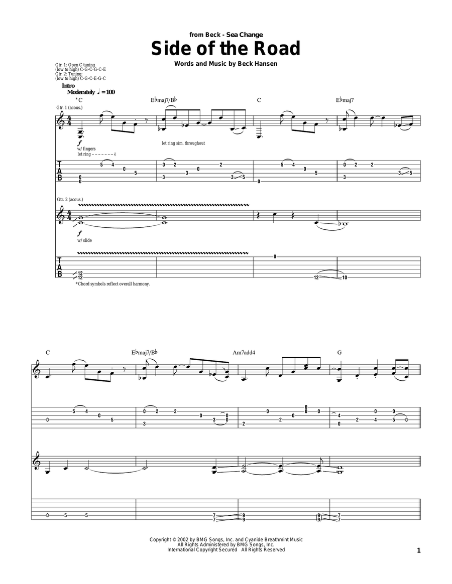 Side Of The Road Guitar Tablature scores gallery preview page 1
