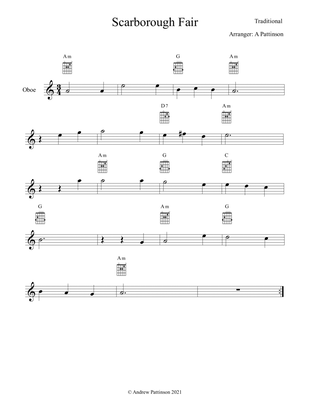 Scarborough Fair for Easy Oboe with Guitar Chords