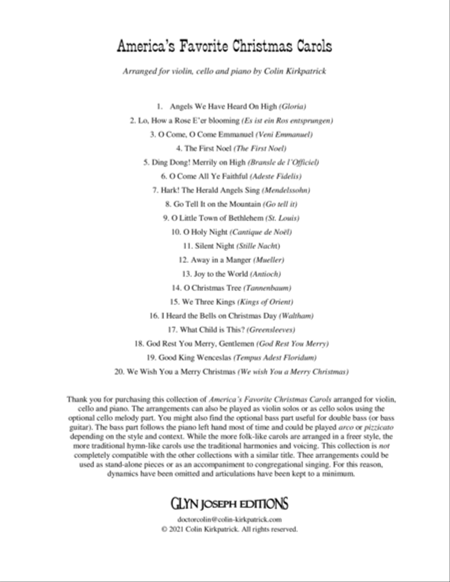 America's Favorite Christmas Carols arranged for Violin, Cello and Piano Piano Trio scores gallery preview page 2