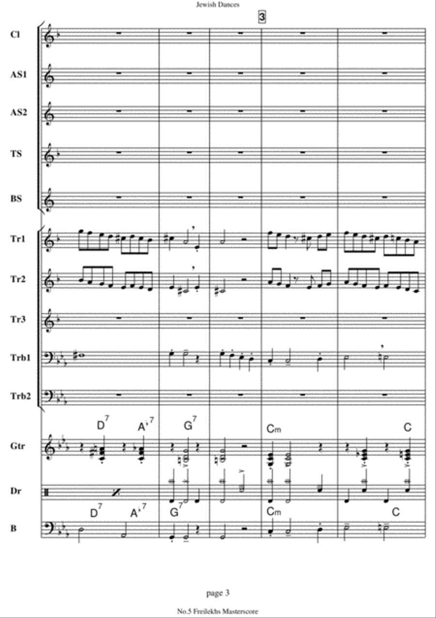 Jewish Dances. No.5, Freilekhs. Concert Band scores gallery preview page 3