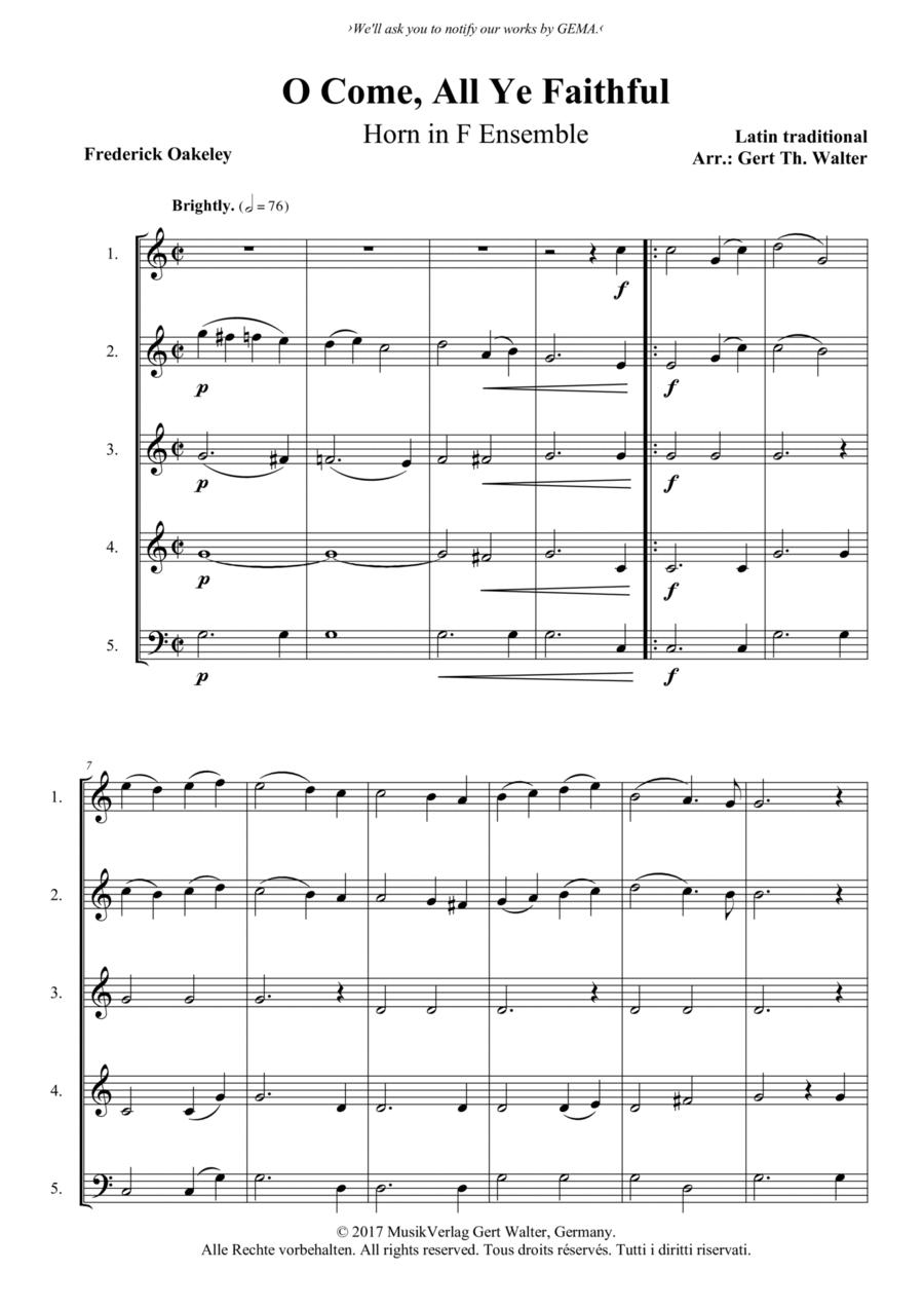 O Come, All Ye Faithful Brass Ensemble scores gallery preview page 1
