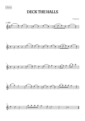 Deck the Halls for oboe • easy Christmas song sheet music