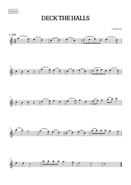 Deck the Halls for oboe • easy Christmas song sheet music image number null