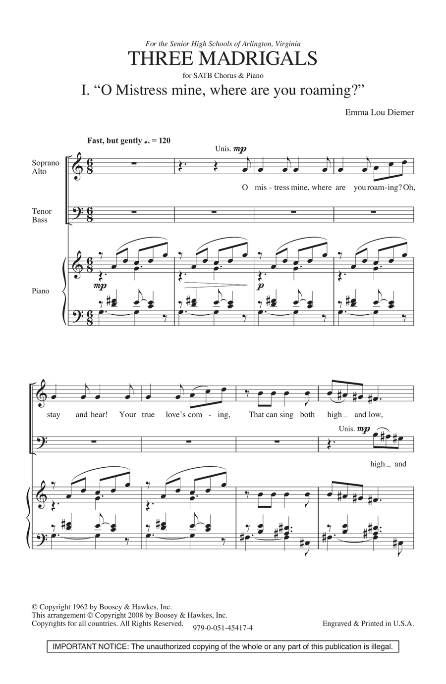 Three Madrigals 4-Part scores gallery preview page 1