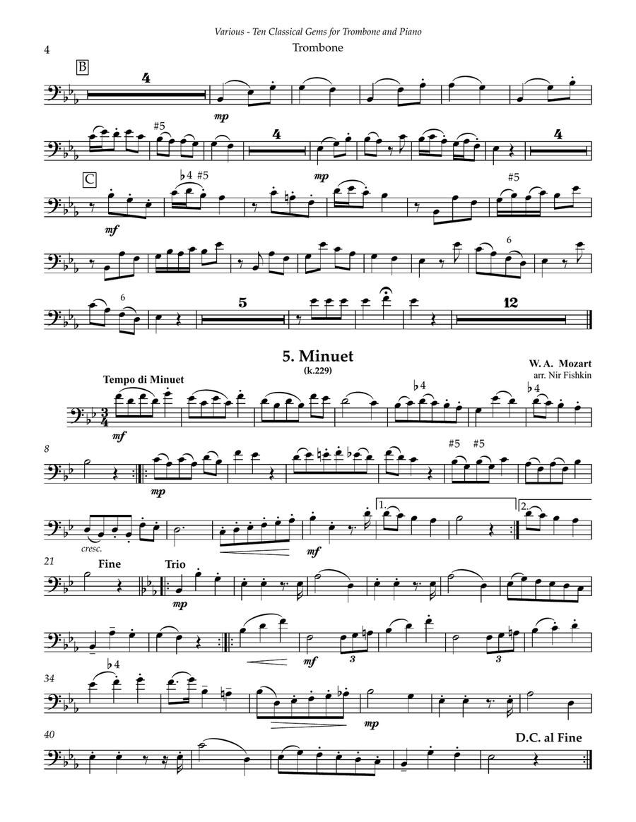 Ten Classical Gems for Trombone and Piano Piano scores gallery preview page 4
