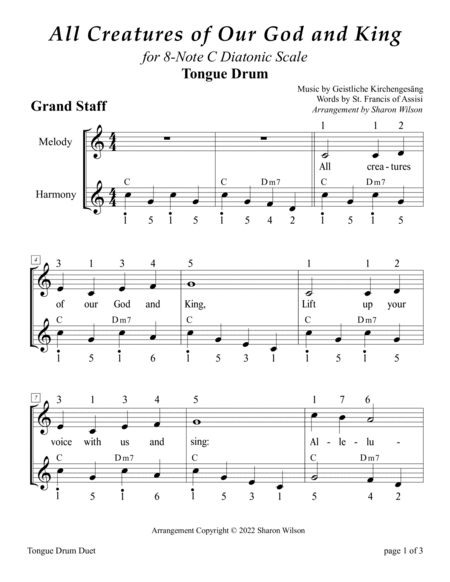Hymns of Praise for 8-note C major diatonic scale Tongue Drums (A collection of 10 Solos and Duets) by Sharon Wilson Drums - Digital Sheet Music